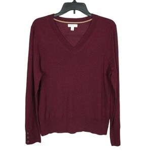 Charter Club V-Neck Button-Sleeve Sweater Harvest Wine S